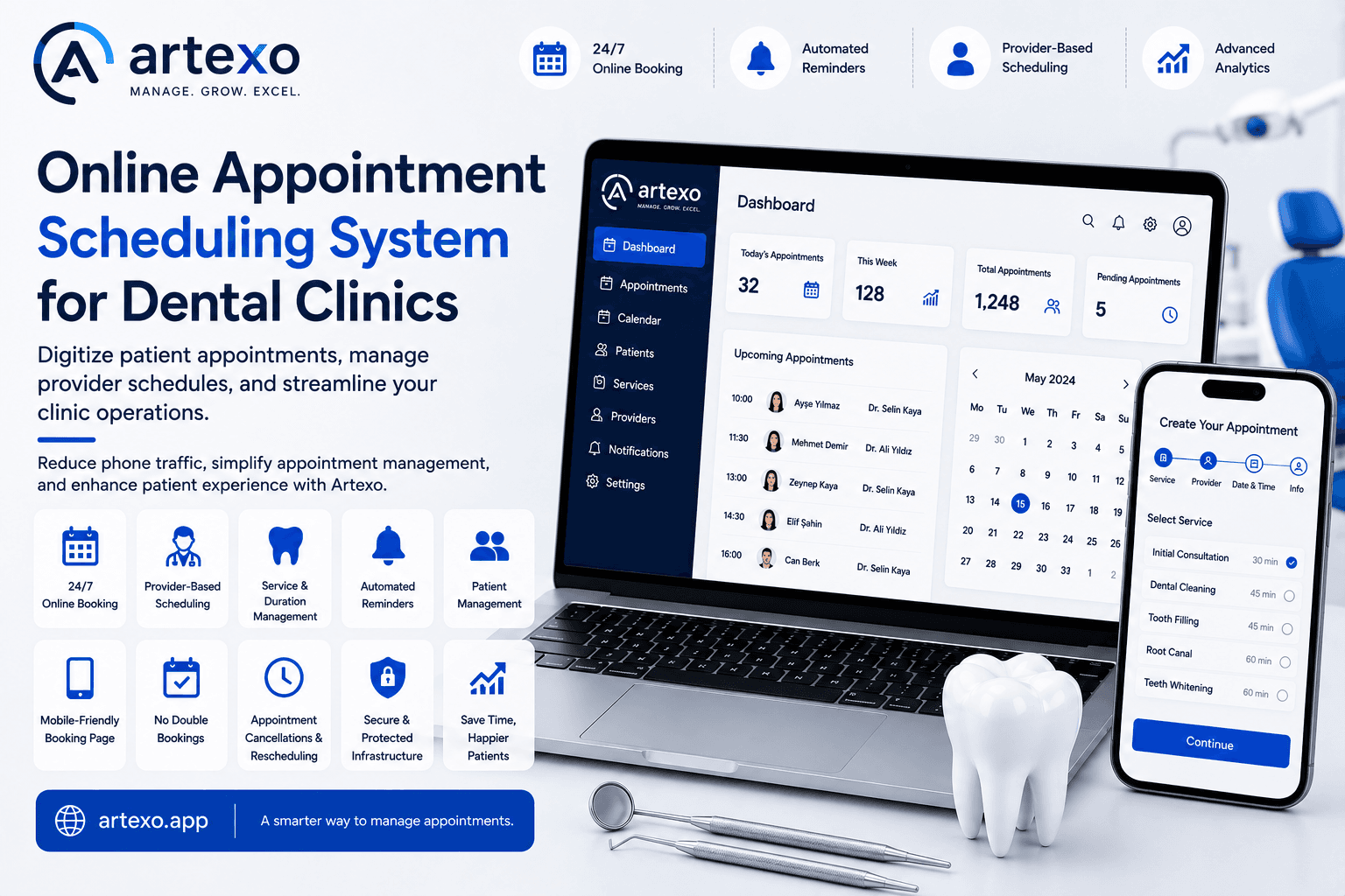 Online appointment scheduling system for dental clinics with patient and dentist schedule management