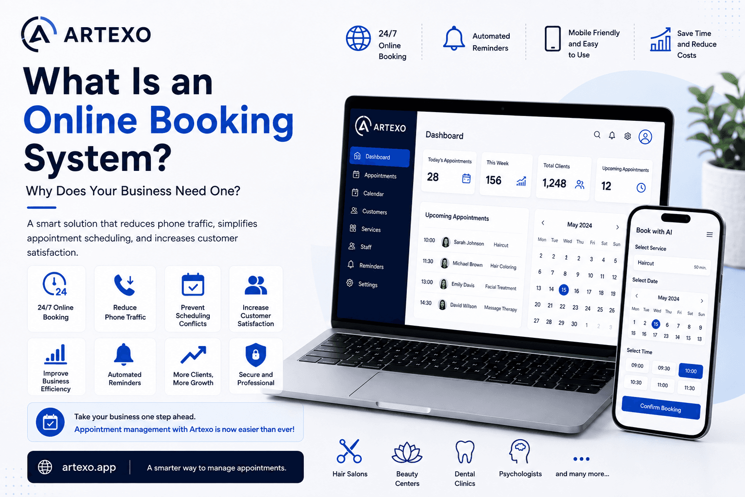 Online appointment booking system for businesses with 24/7 scheduling and appointment management