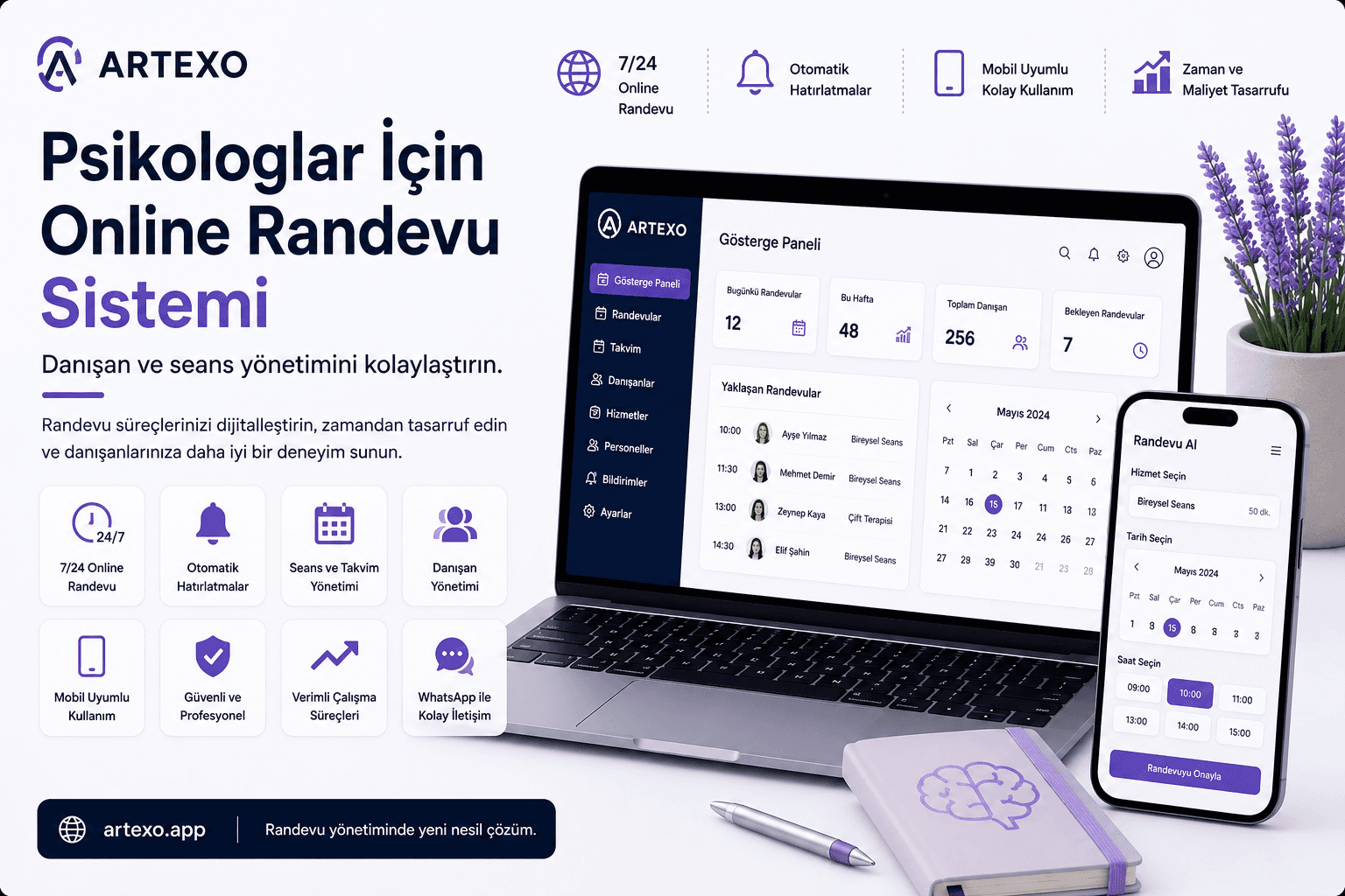 Psikologlar için online randevu sistemi ile danışan ve seans yönetimi